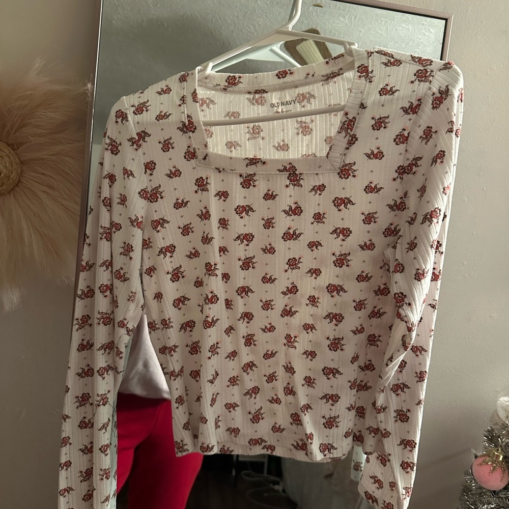 Old Navy Floral Long Sleeve Top - Cream and Red